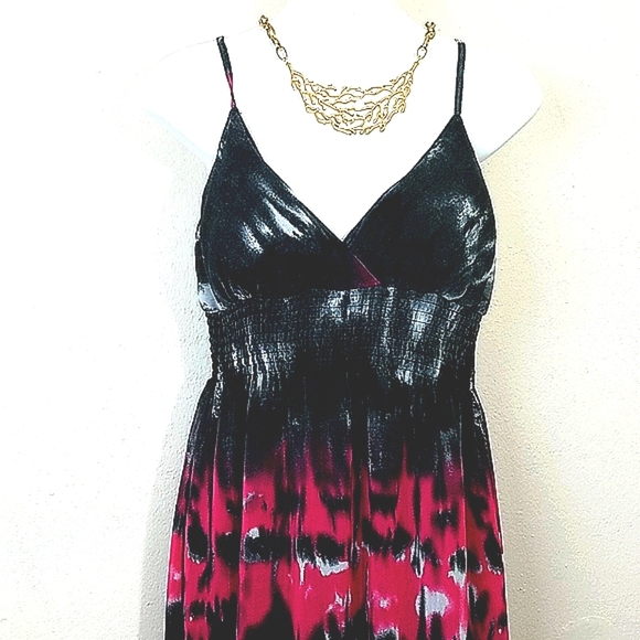 Dress Sundress built-in bra  Maxi Charcoal Pink Contrast Whimsigoth Fairygrunge - Picture 2 of 7